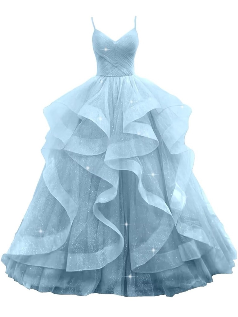 Amazon Light Blue Sparkle Ruffled Tulle Prom Dress - Picture 4 of 4